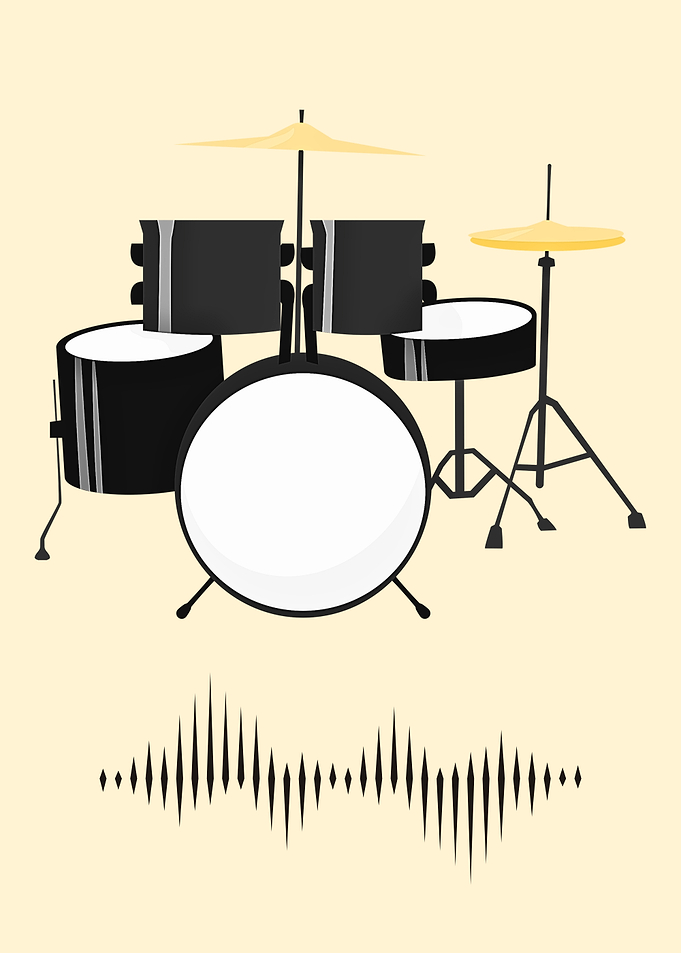 Drum Set Illustration with Sound Wave