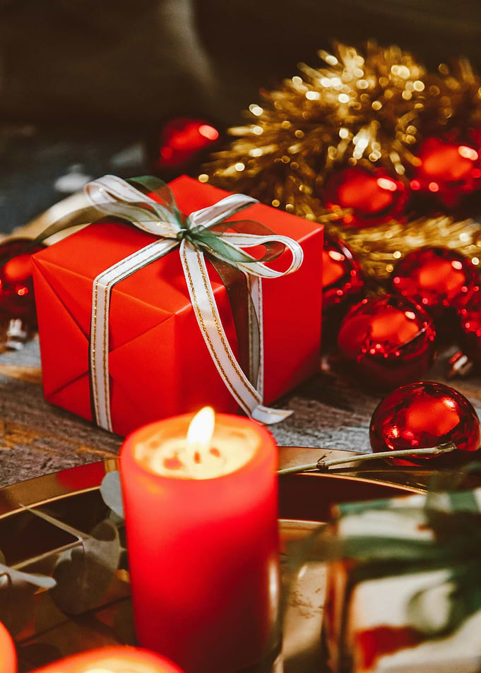 Festive Christmas Gift and Candle Still Life