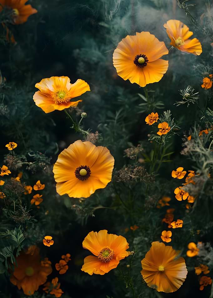Vibrant Orange Poppies in Lush Garden