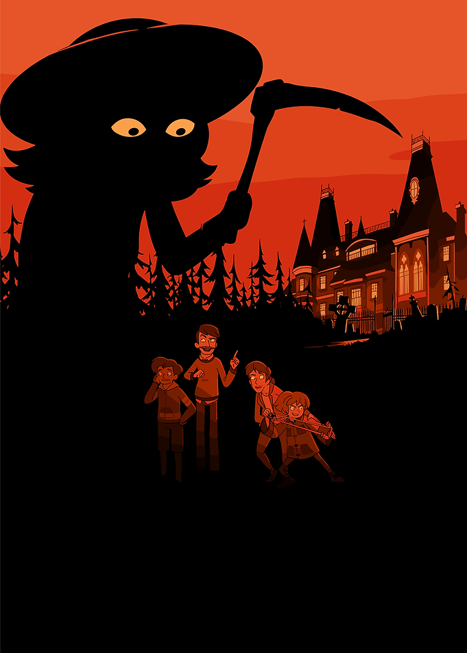 Cartoon Horror Scene with Grim Reaper