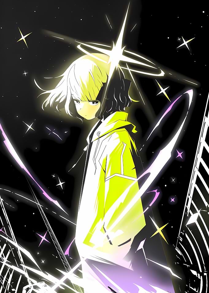 Anime Girl with Neon Hoodie