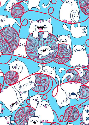 Blue Funny Cute Knitting Kitten Ball