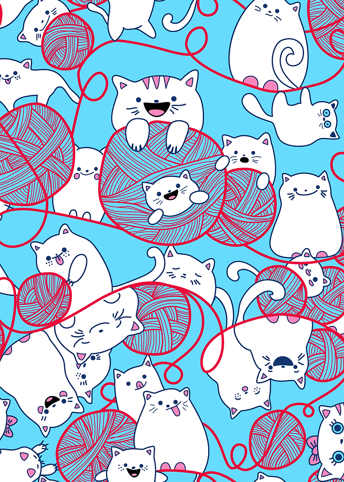 Blue Funny Cute Knitting Kitten Ball