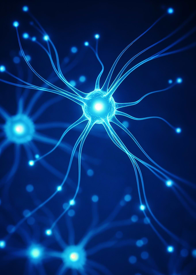 Glowing Blue Neuron Network Illustration
