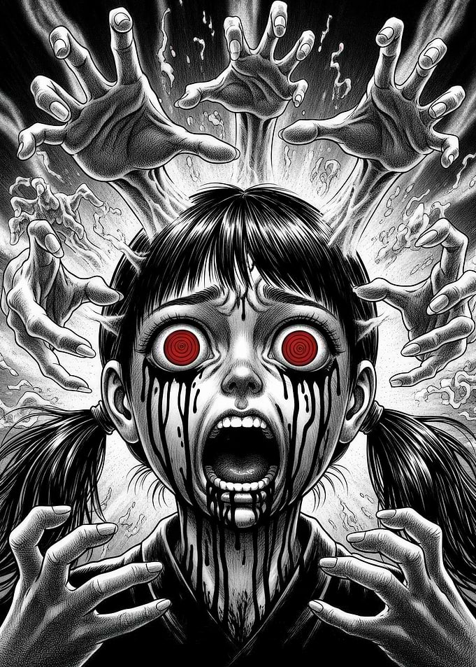 Girl Screaming with Hands Reaching