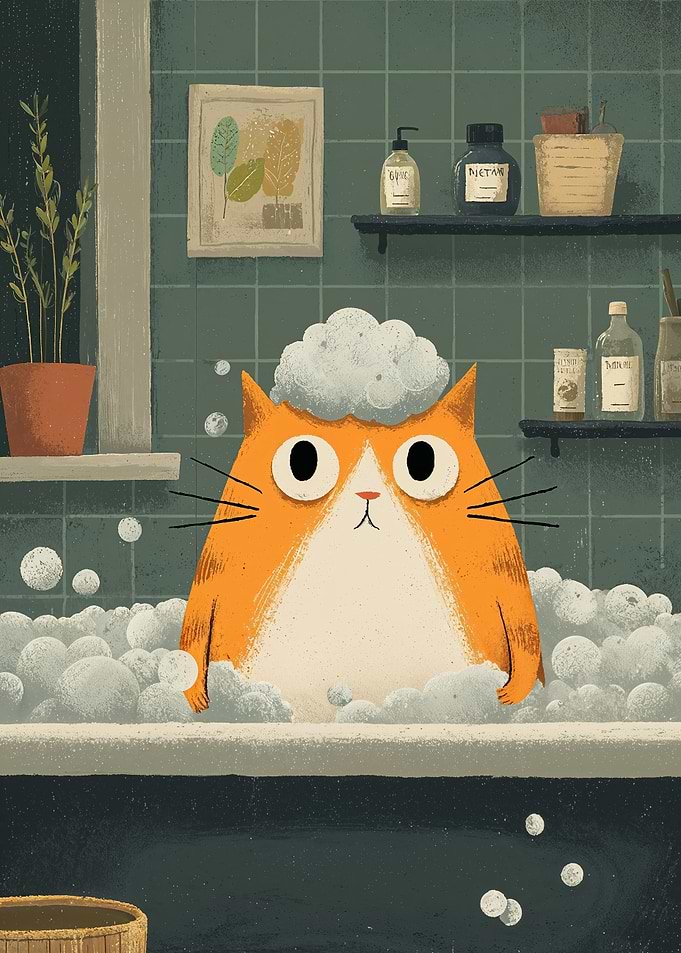 Cat in a Bubble Bath