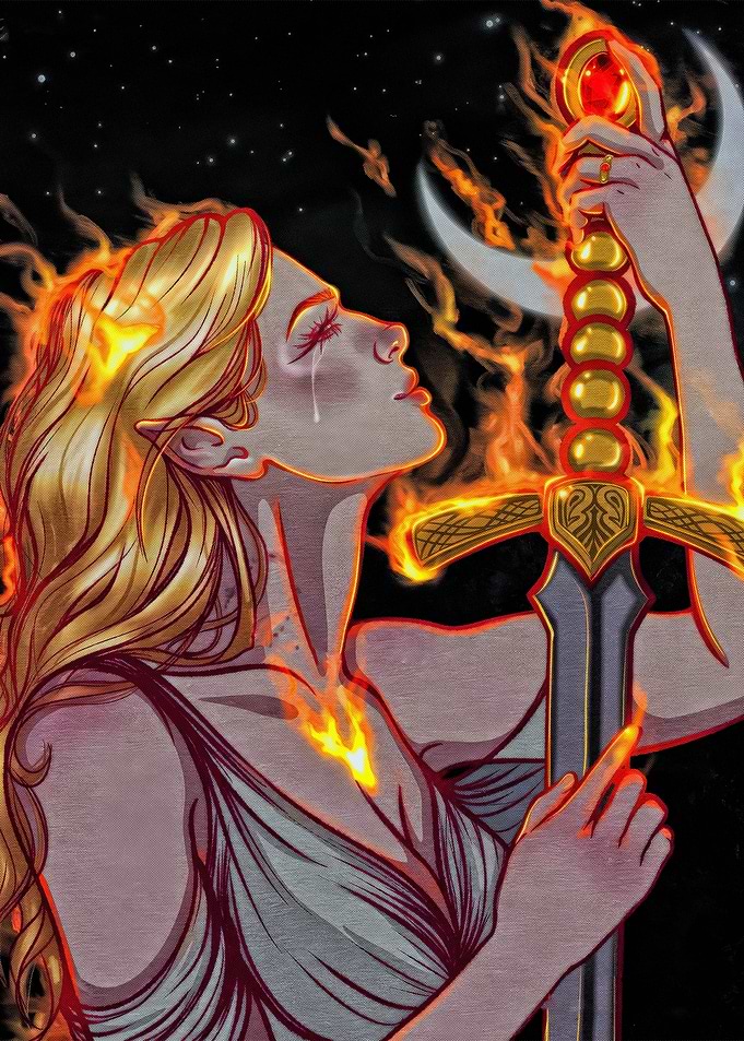 Woman with Flaming Sword Comic Art