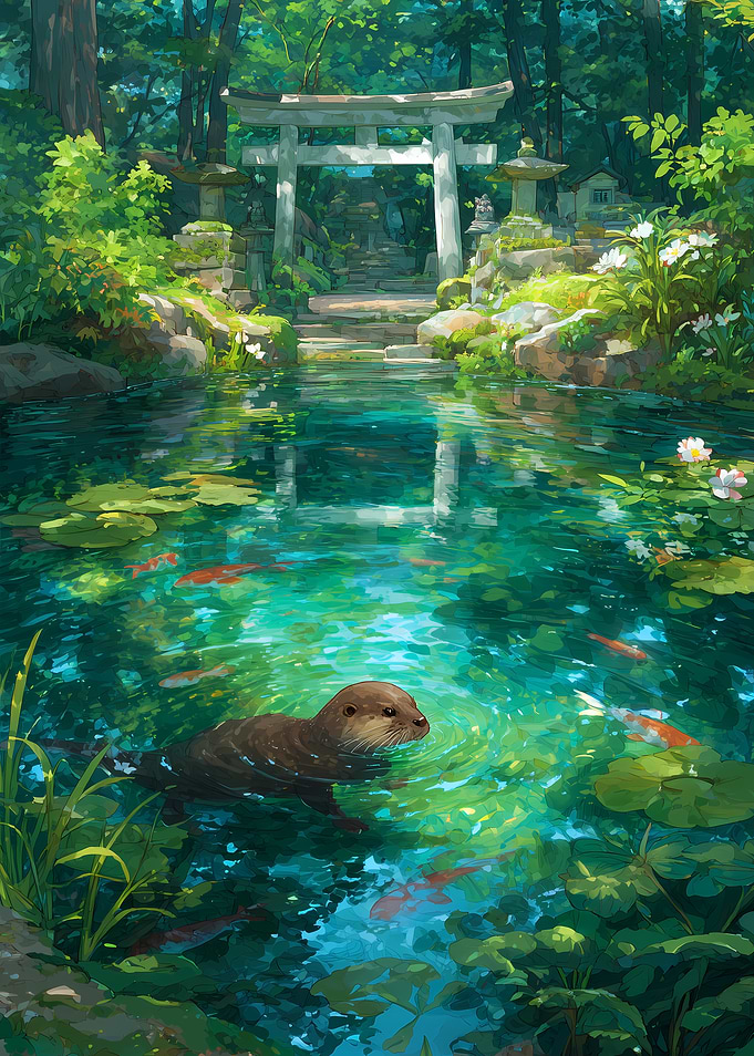 Otter in Japanese Garden Pond