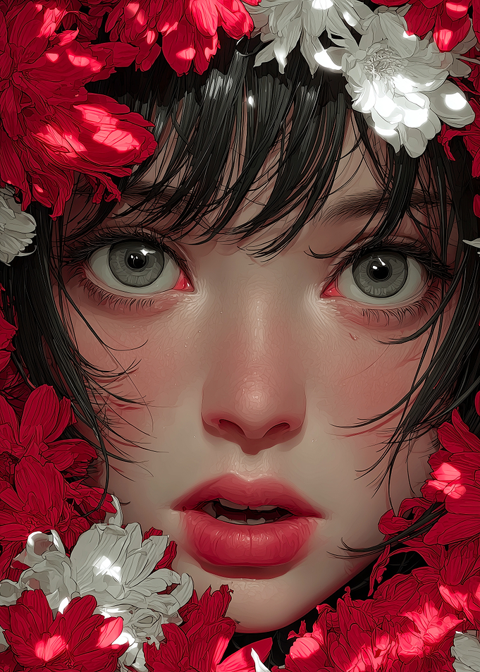Floral Portrait: Woman Surrounded by Flowers