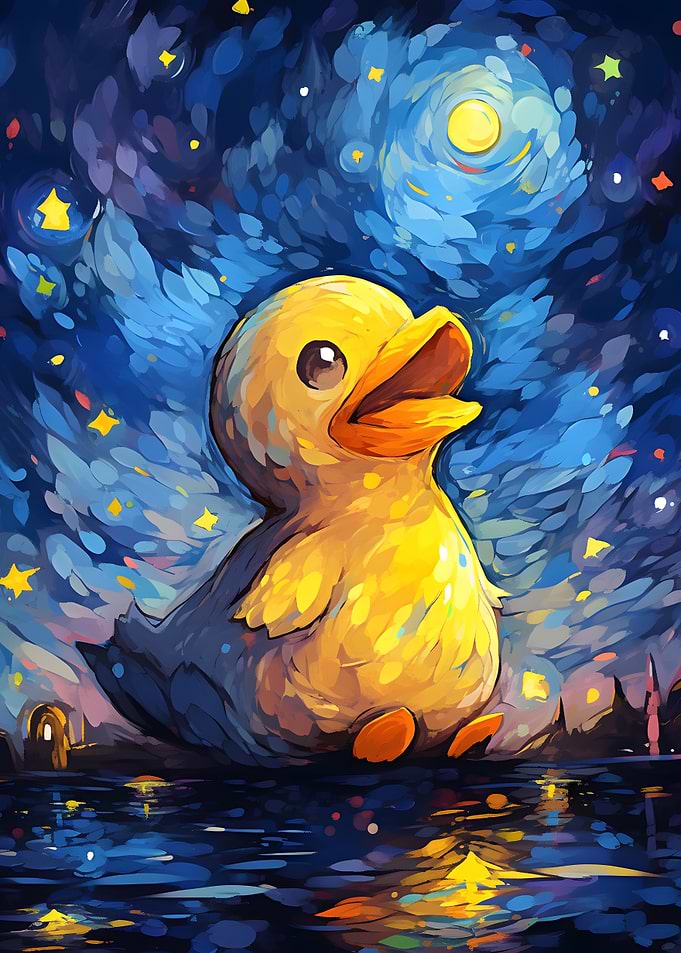 Duckling in Starry Night Painting