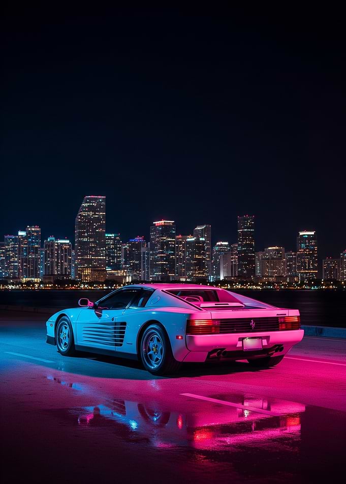 Ferrari Testarossa Neon Cityscape Miami