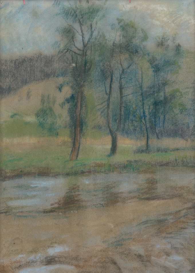 Pastel Landscape with River and Trees