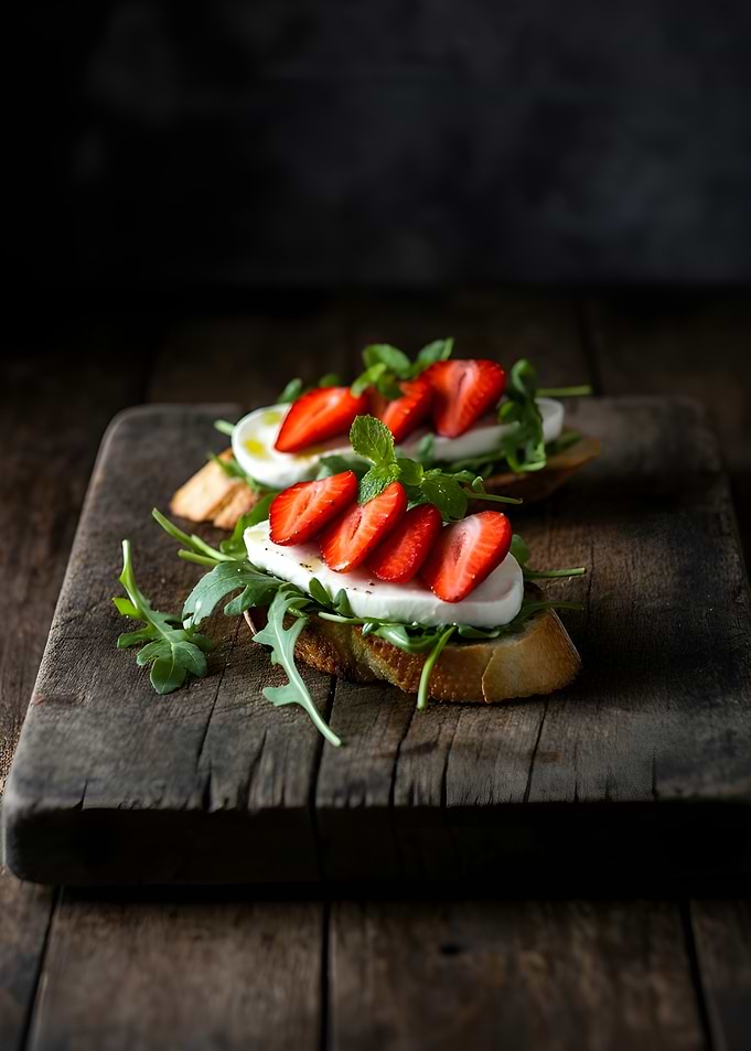 Strawberry and Mozzarella Bruschetta on Wood