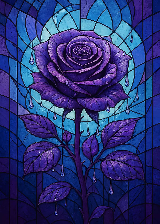 Purple Rose Stained Glass Art