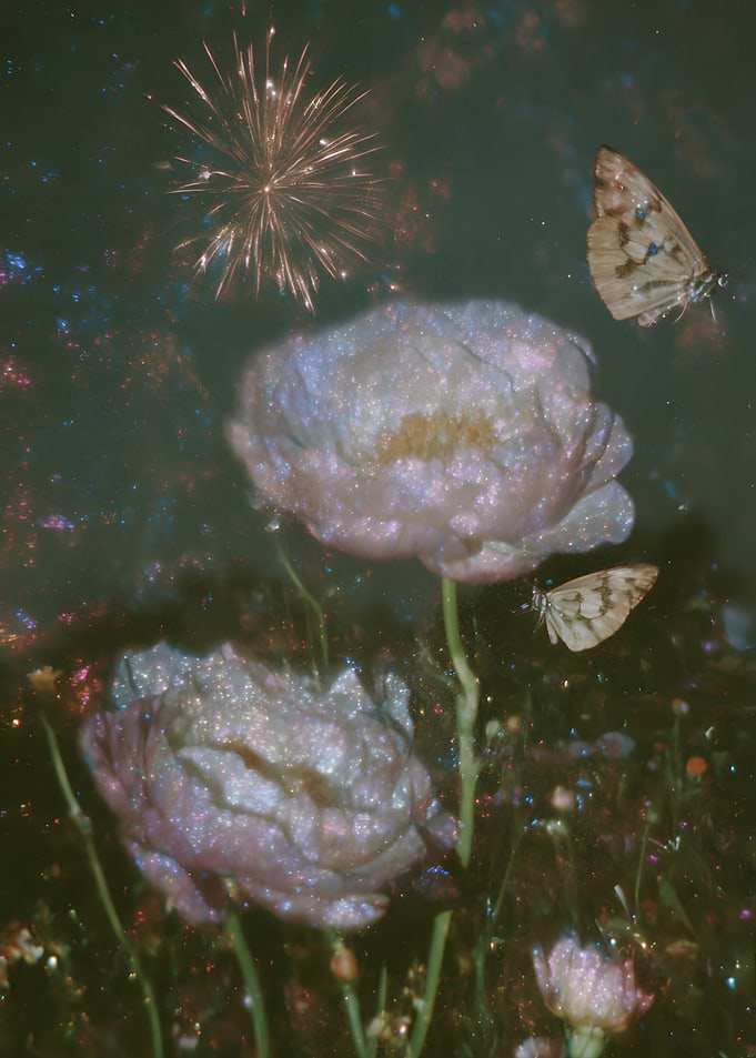 Floral Fantasy with Fireworks and Butterflies