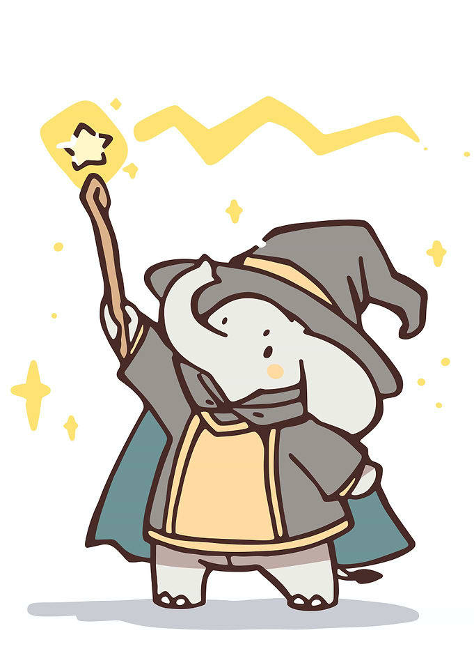 Cartoon Elephant Wizard with Magic Wand