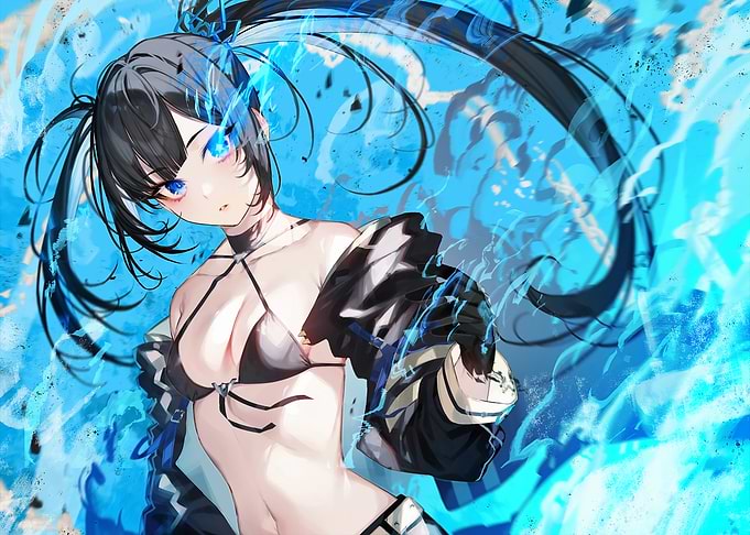 Anime Girl with Blue Flames