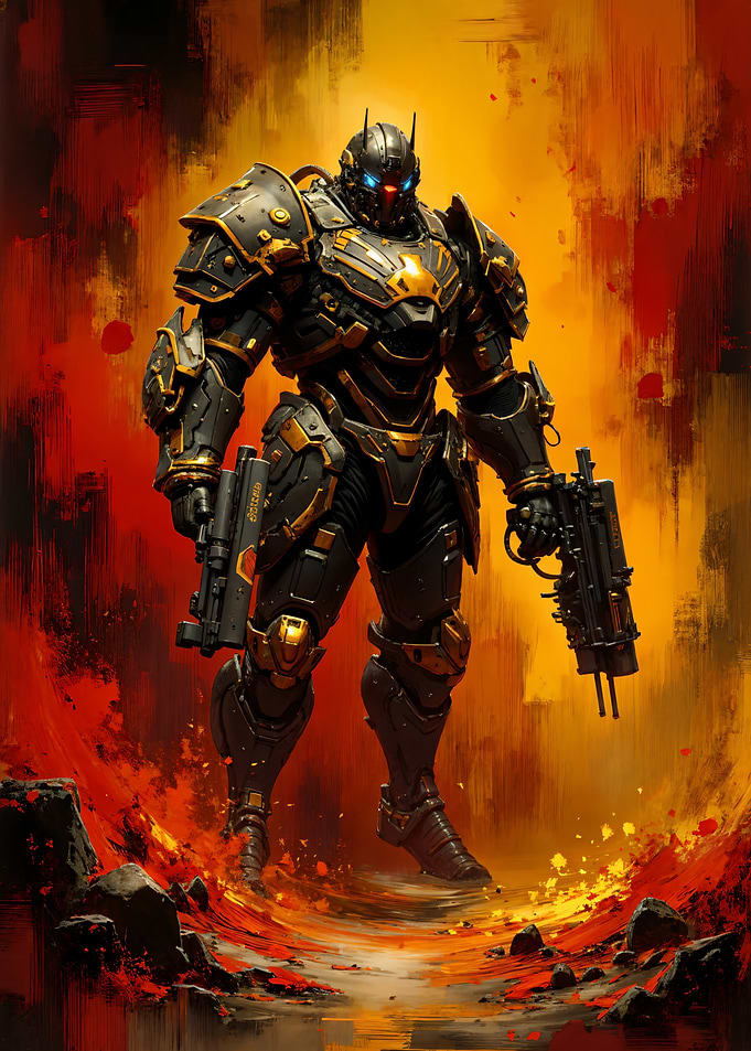 Futuristic Armored Warrior with Guns