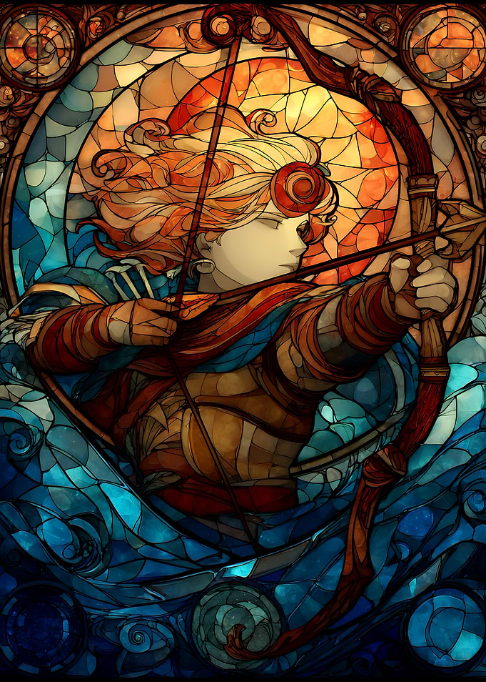 sagitairus Zodiac in Stained Glass Style