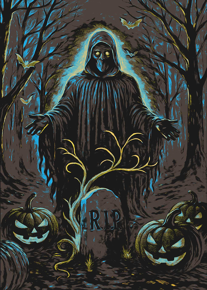 Halloween Grim Reaper with Pumpkins