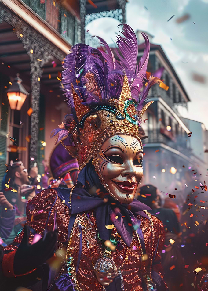 Mardi Gras Masked Figure Celebration