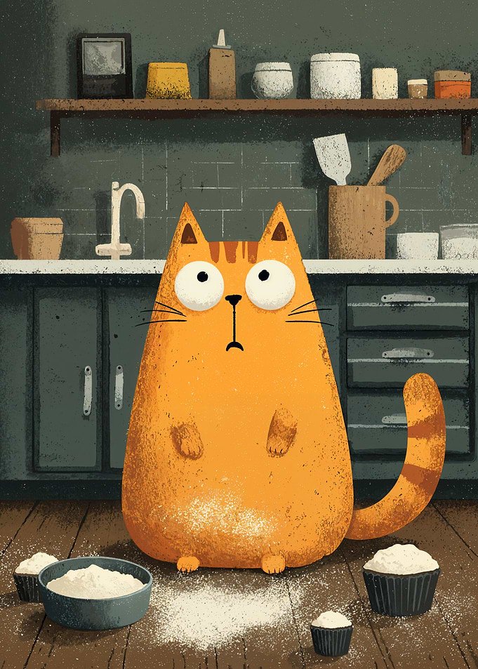 Cartoon Cat Baking Mishap