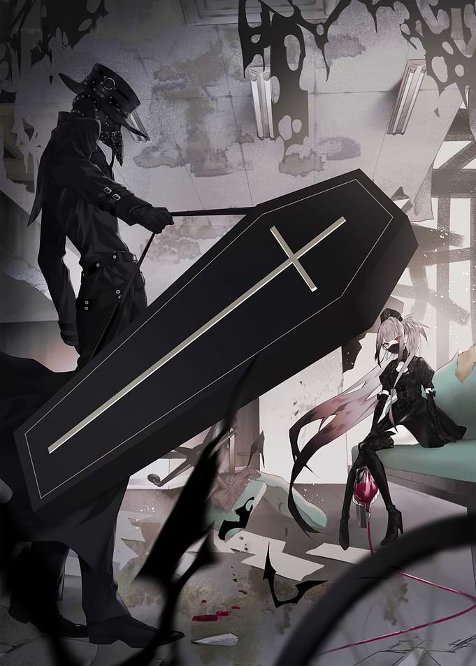 Plague Doctor with Coffin and Anime Girl