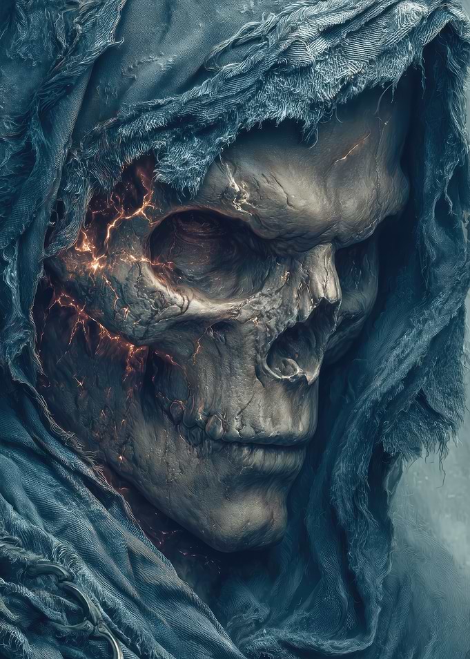 Hooded Skull with Fiery Cracks