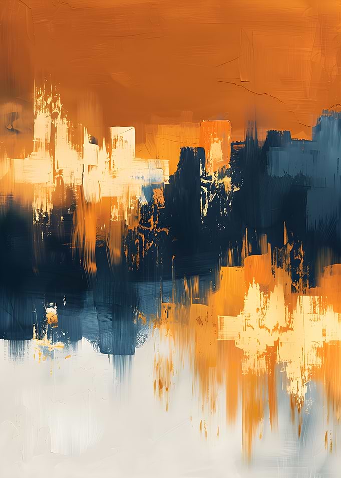 Abstract Cityscape Painting in Blue and Orange
