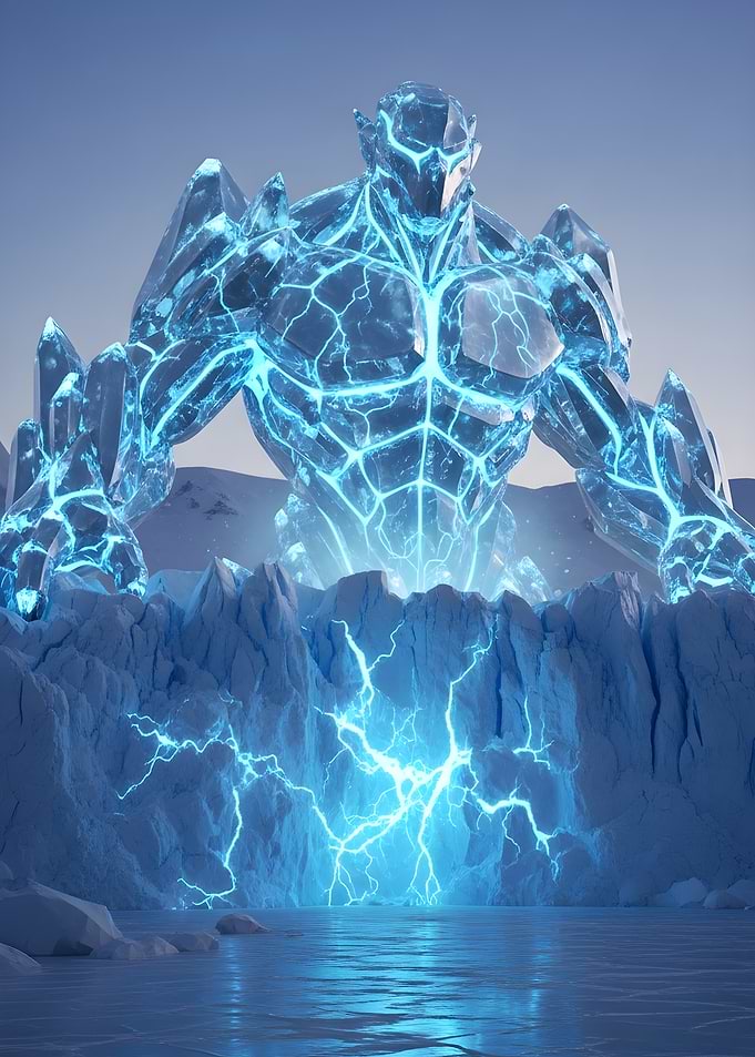 Ice Golem Rising from Frozen Landscape
