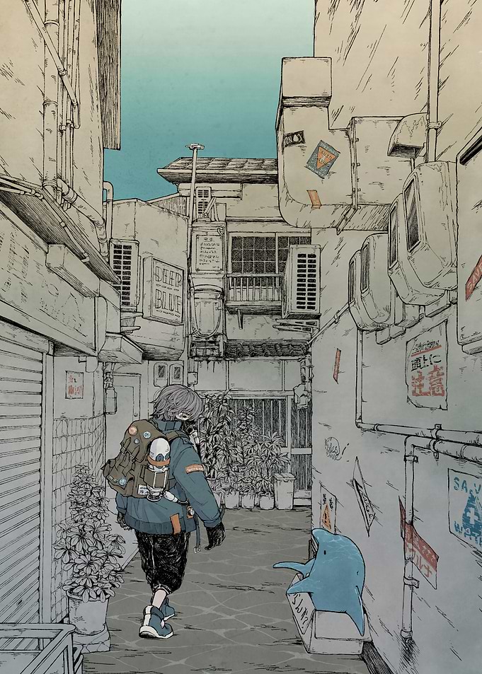 Urban Alleyway with Character and Dolphin