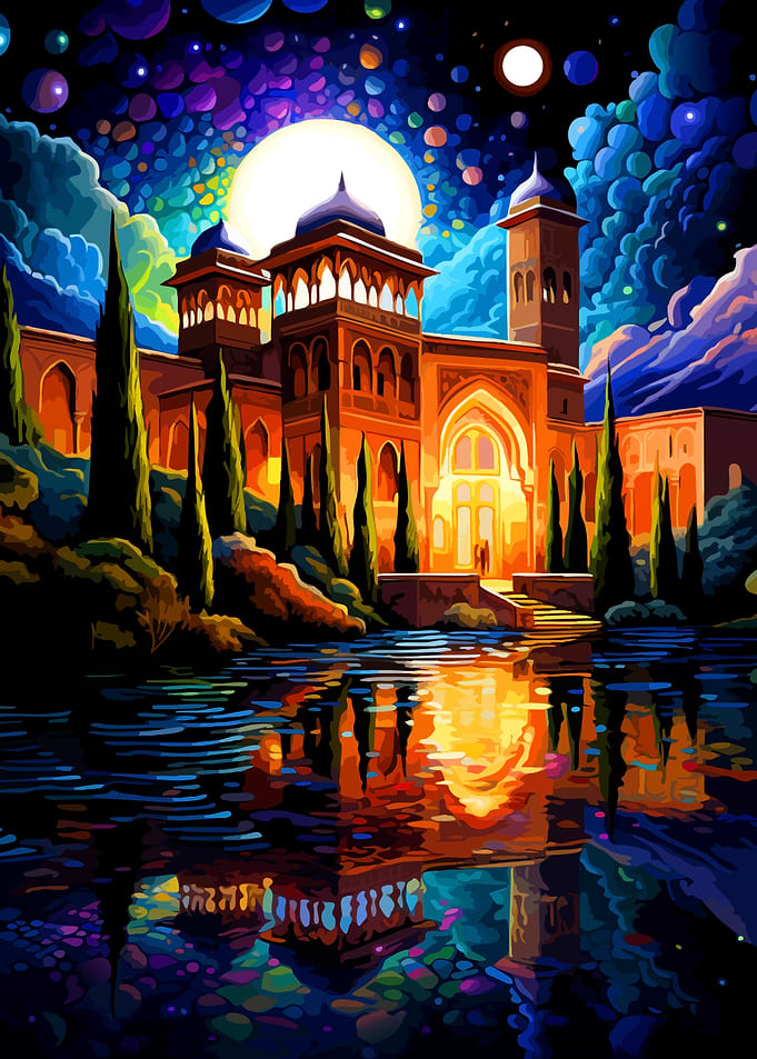 Fantasy Palace Reflection at Night