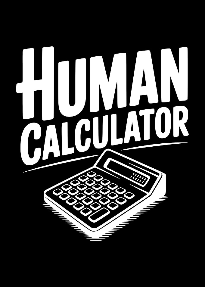 Human Calculator Black and White Graphic