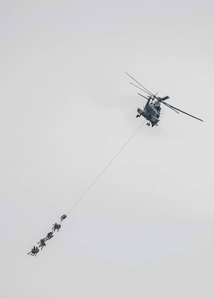 Helicopter with Personnel on Rope