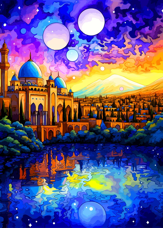 Fantasy Cityscape with Celestial Elements
