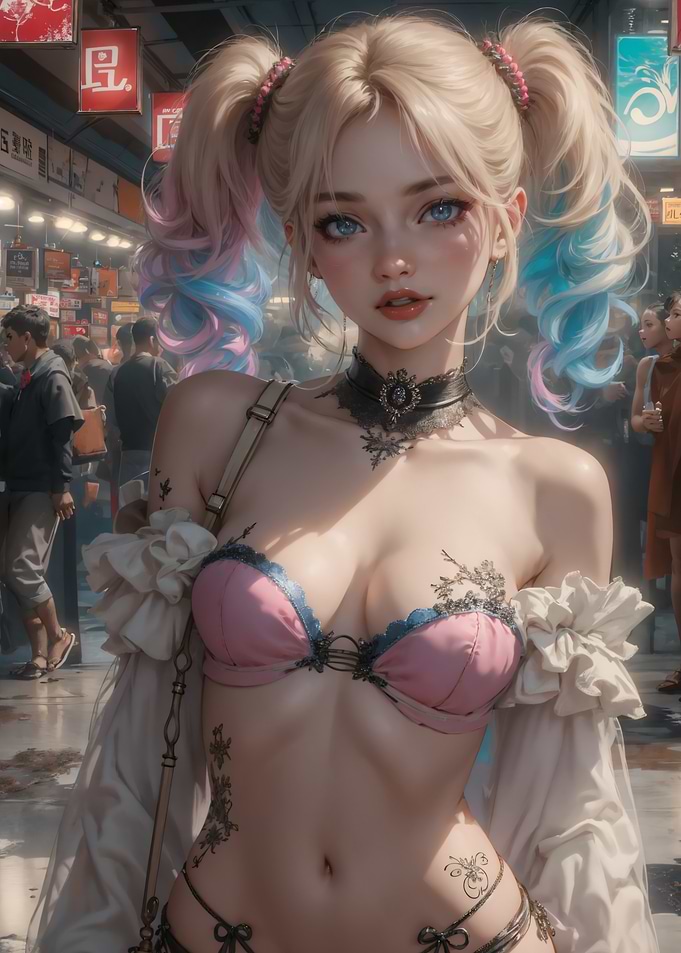 Anime Girl with Pigtails in Cityscape