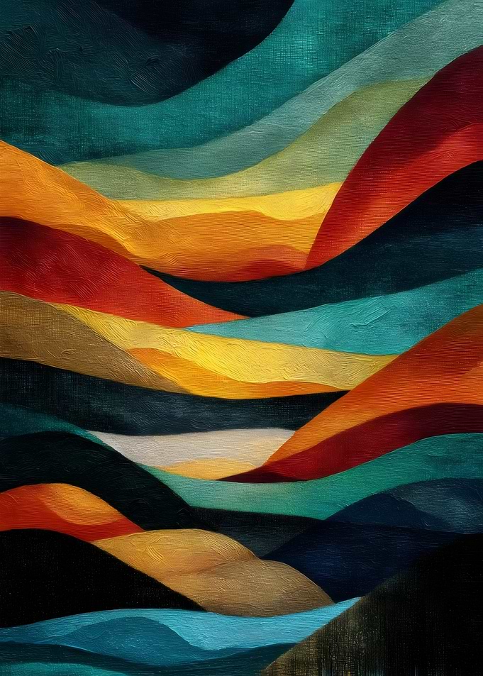 Abstract Colorful Wavy Landscape Painting
