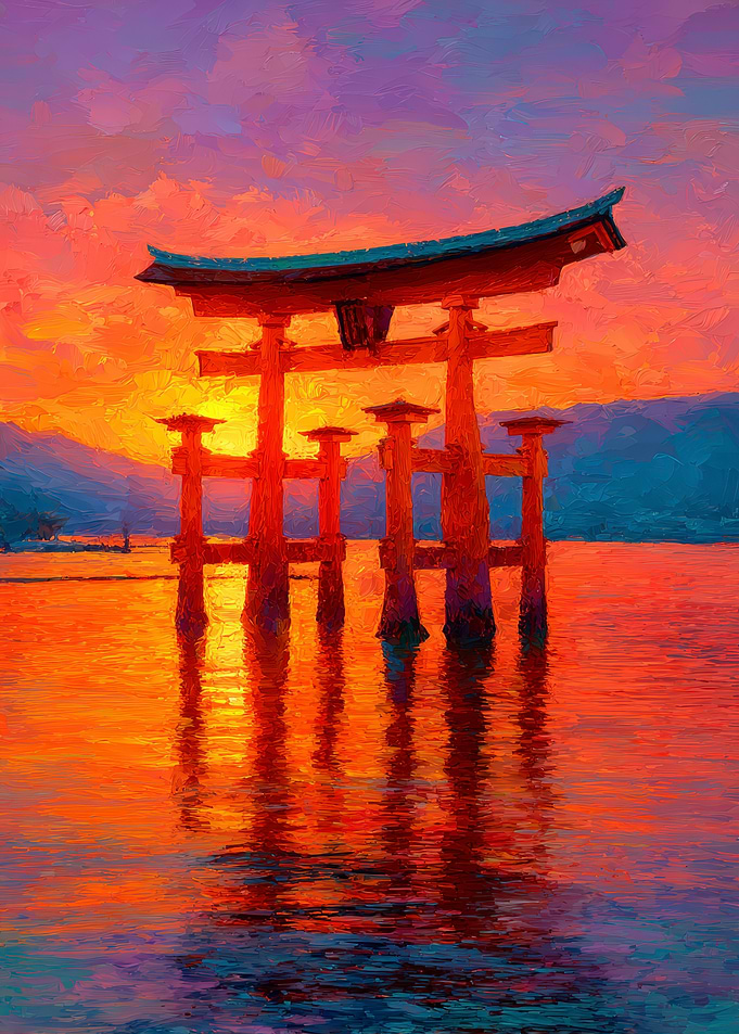 Itsukushima Shrine Torii Gate Painting