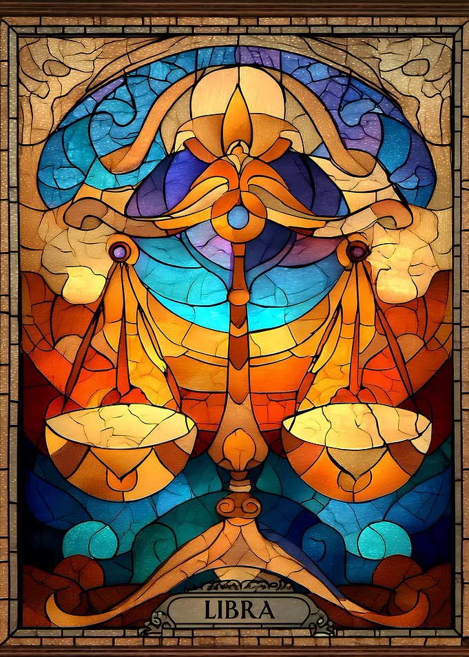 Libra Zodiac Sign Stained Glass Art