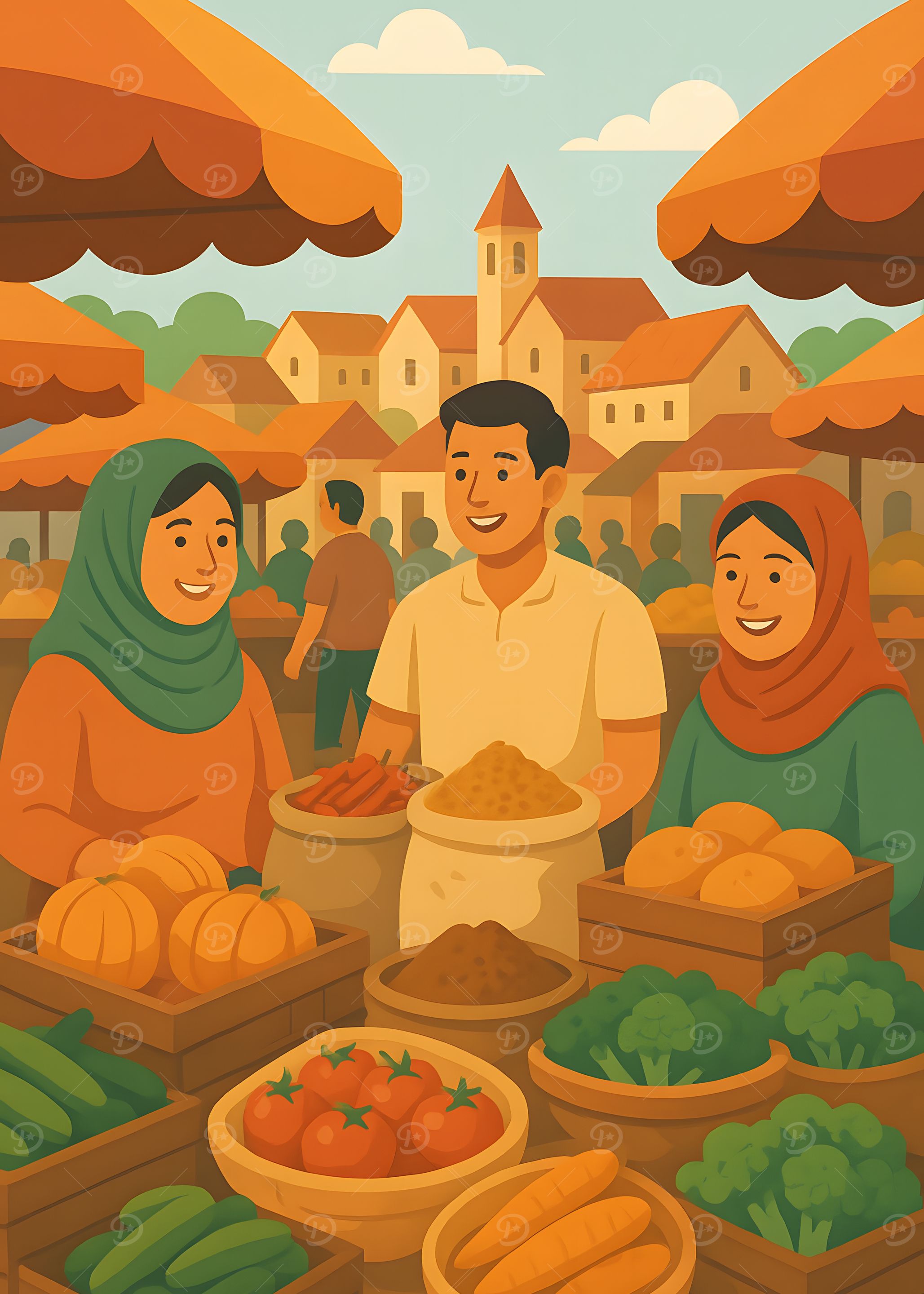 Vibrant Market Scene with Smiling People