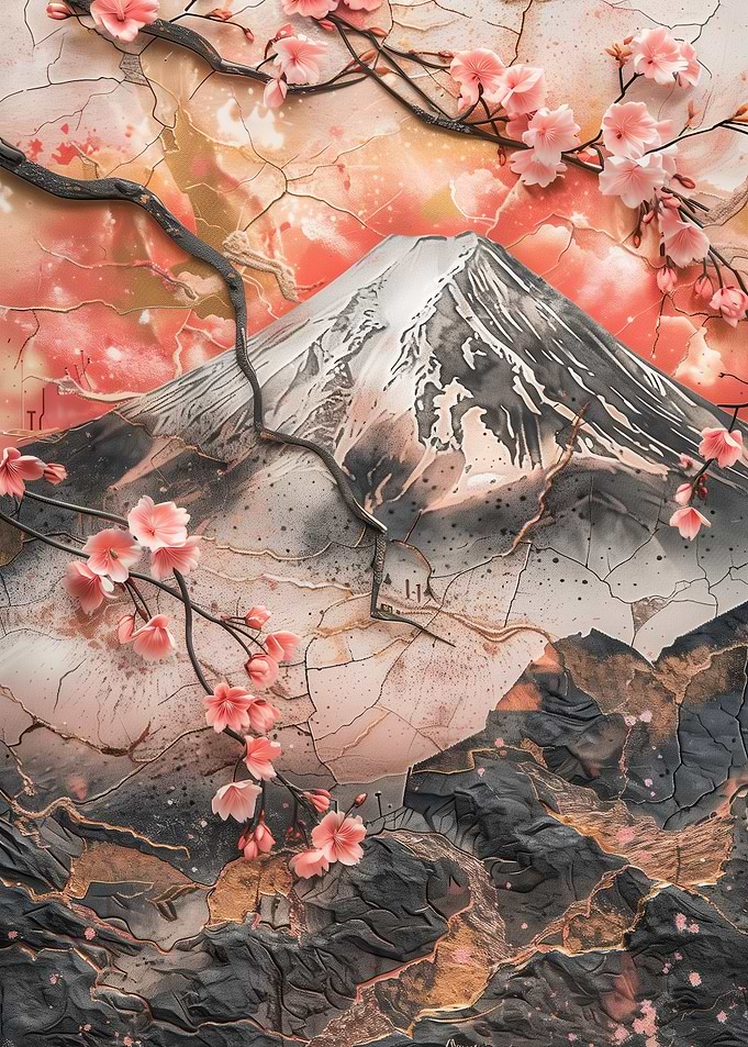 Mount Fuji with Cherry Blossoms Art