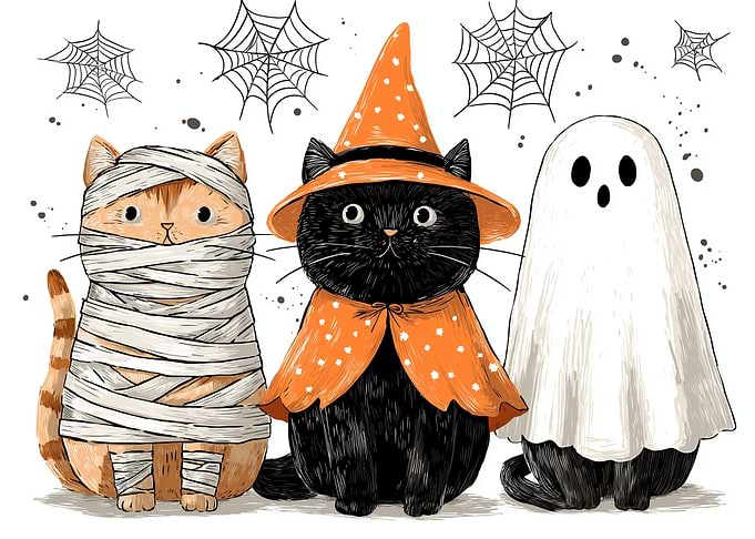 Halloween Cats in Costume Illustration