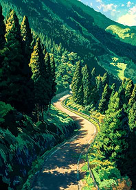 Winding Road Through Lush Green Mountains