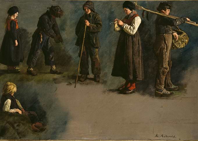 Children in Traditional Clothing Painting
