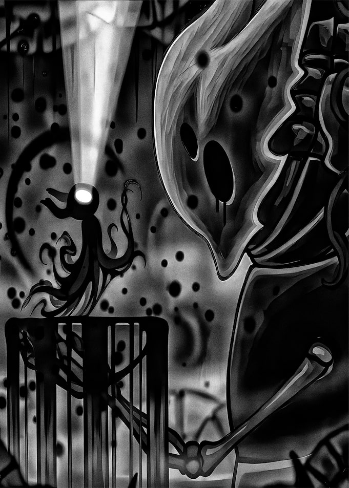 Monochrome Fantasy Creature Encounter