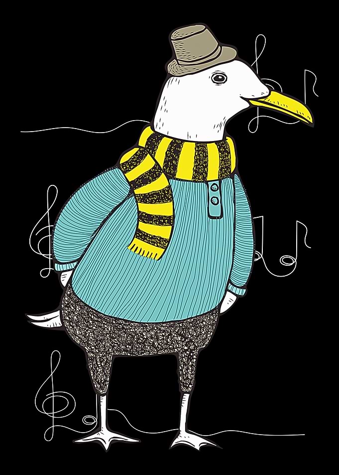 Dapper Seagull with Musical Notes