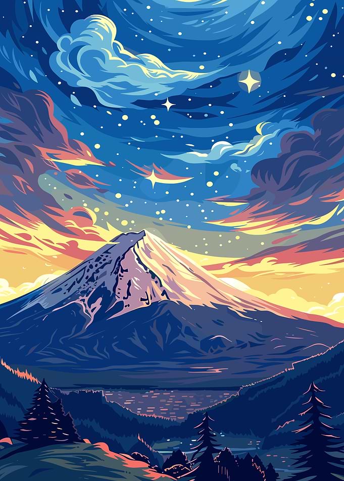 Mountain Landscape with Starry Sky