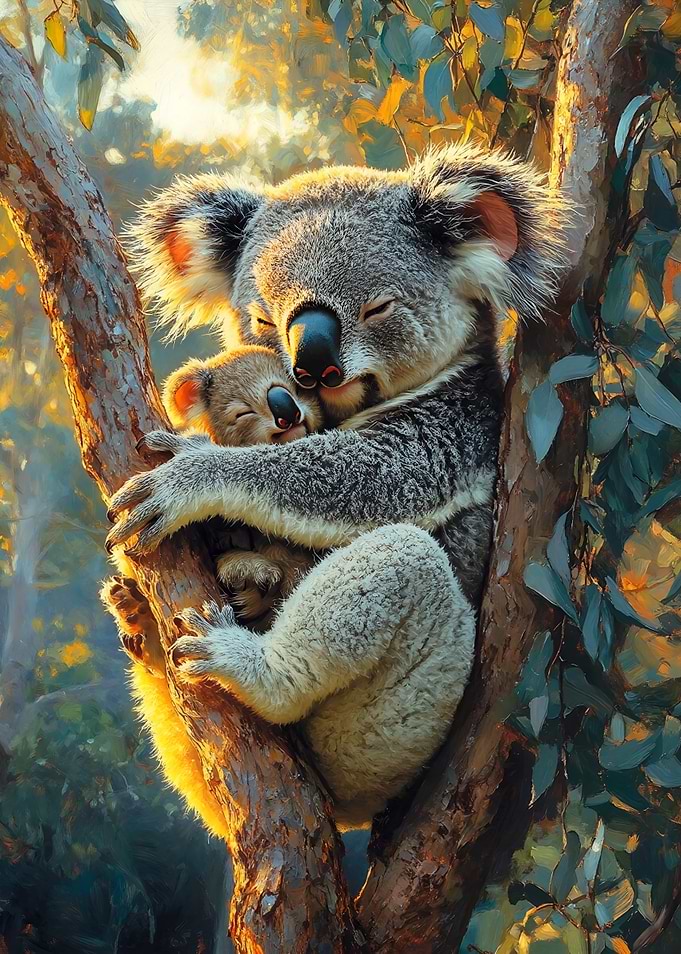 Koala Mother and Baby in Tree