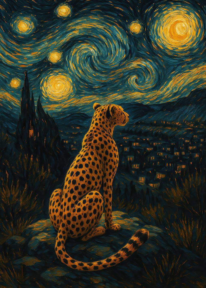 Cheetah under Starry Night Sky
