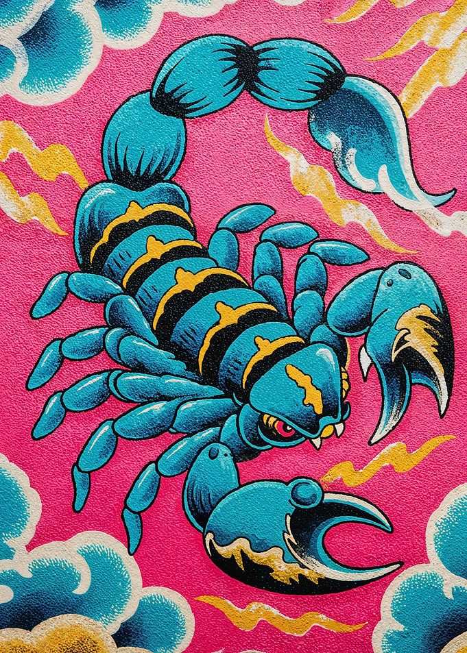 Blue Scorpion on Pink Background